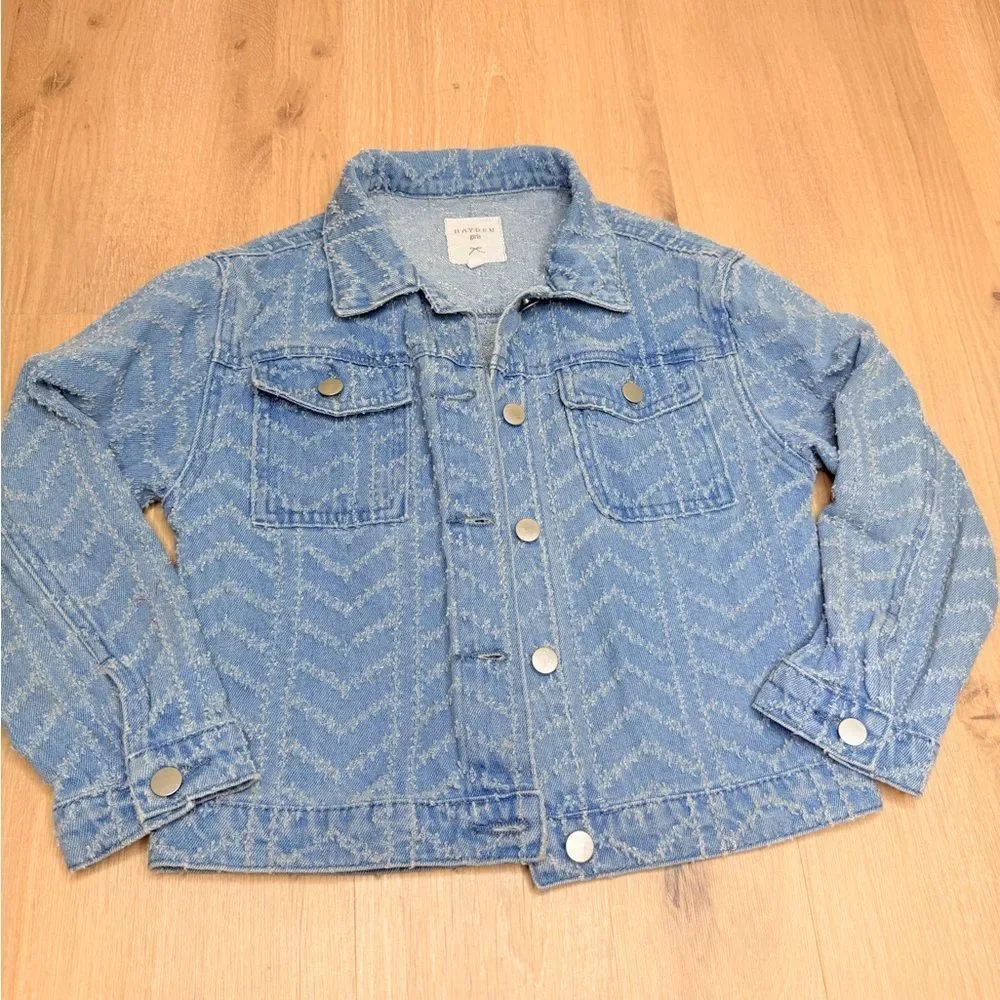 HAYDEN Girls Herringbone Blue Jean Jacket Size Small $65